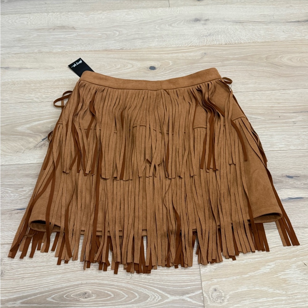 Nasty Gal Tan Fringe Mini Skirt